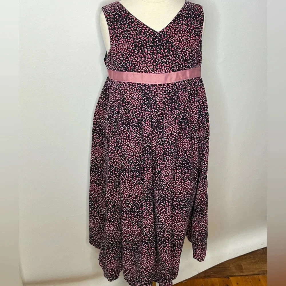 Handmade girls black pink floral corduroy jumper dress * fits 7-8*
